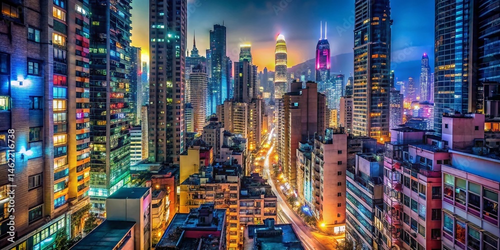 Obraz premium Hong Kong City Density: High-Rise Buildings and Crowded Streets