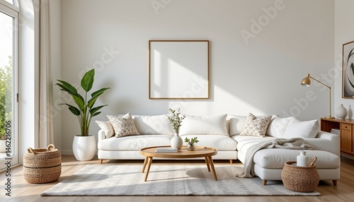 the softness of the white sofa offers a comforting contrast to the cool, neutral tones of the room, adding a touch of warmth and inviting relaxation.
