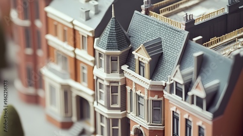 Fototapeta Naklejka Na Ścianę i Meble -  Miniature row houses with detailed architectural features.