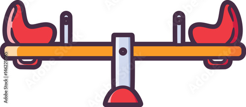 Red seesaw in the Playground Vector Illustration Icon. Flat Cartoon Style
