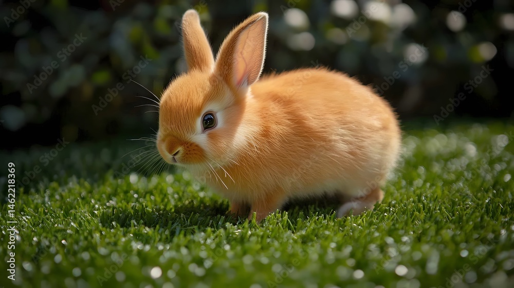 Fototapeta premium Adorable Orange Bunny Rabbit in Green Grass