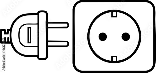 Vector illustration showcases an electrical plug near a socket, ready for connection, representing electricity and power technology concepts Use for.