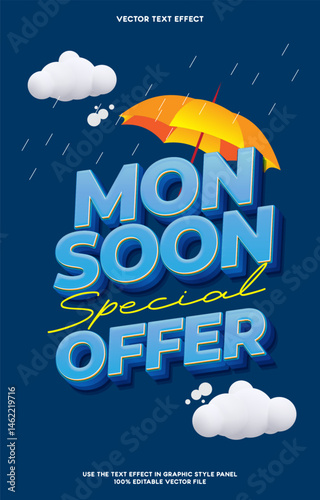 Vector monsoon special offer poster background with text effect 3d style