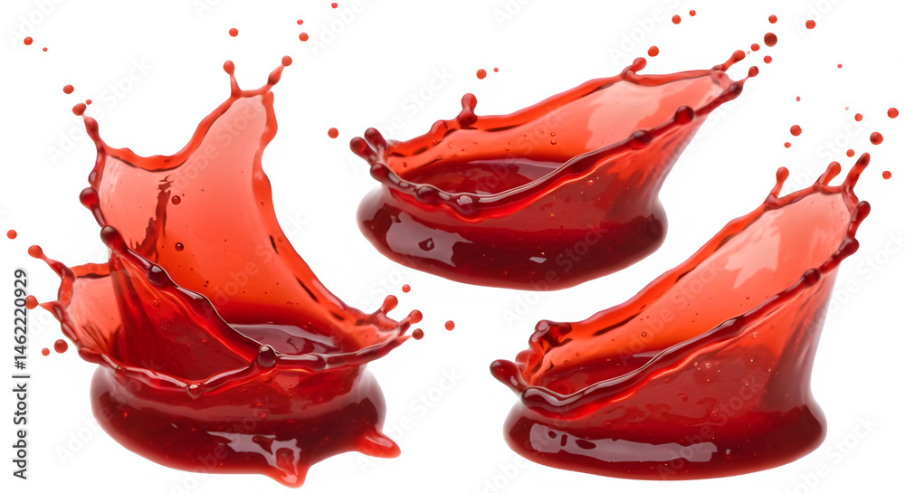 Vibrant red liquid splashes, dynamic and full of energy.