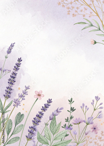 Lavender Floral Watercolor Vintage Frame with Soft Pastel Accents