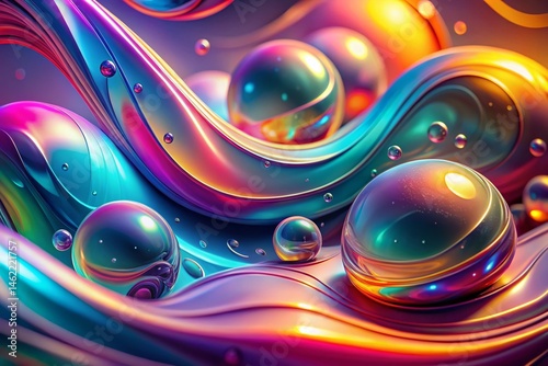 Iridescent Fluid Shapes Abstract Background Panoramic Stock Photo