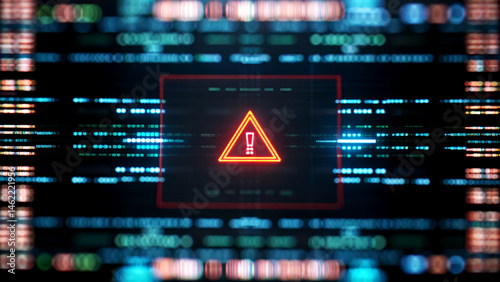 Urgent Warning Hacked Server Error Interface with Warning Sign and Digital Alerts in Cybersecurity Environment