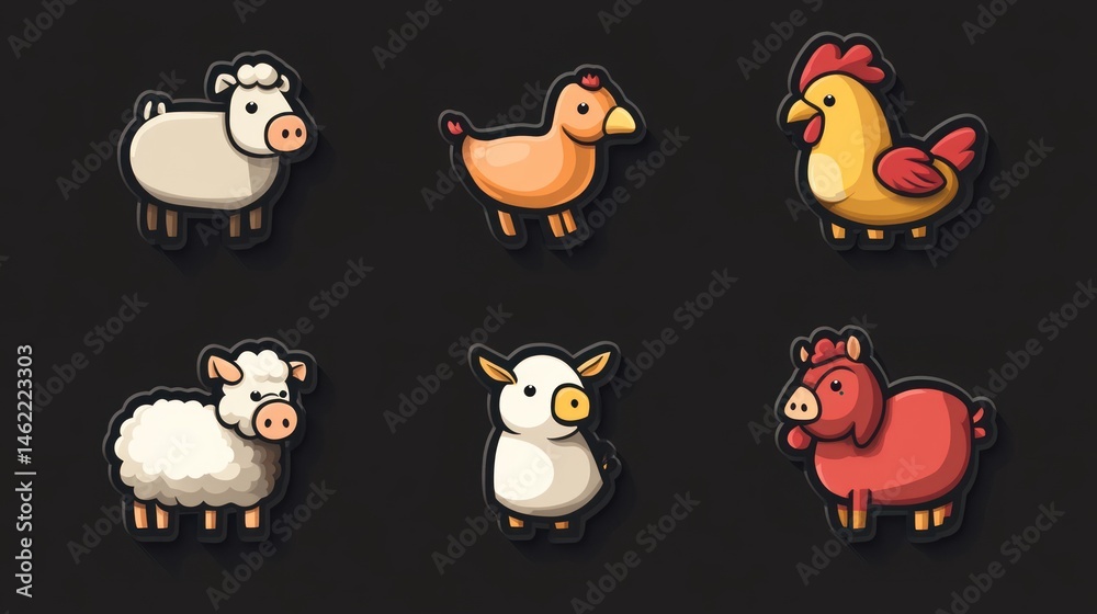 Fototapeta premium Cute farm animal illustrations (1)