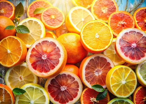 Juicy Citrus Fruit Slices: Double Exposure Photography of Oranges and Grapefruit