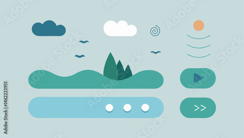 Nature Sounds Selector An interface showing an array of nature scene icons e.g. waves birds rain. Users can swipe to select their preferred nature sounds with a volume slider at