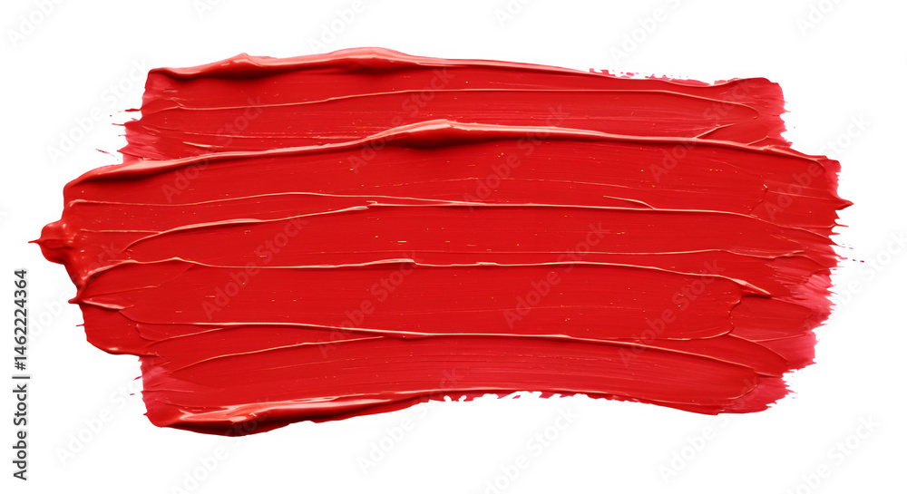 Bold red lipstick swatch. Intense color, smooth texture.