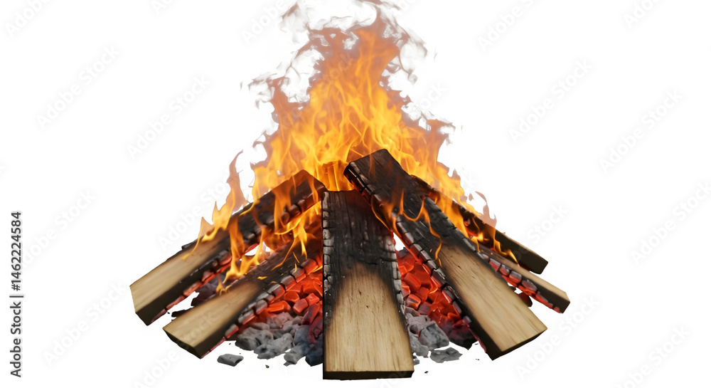 Fiery Bonfire, burning bright against a black background.