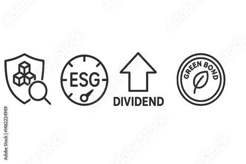 Impact‑finance icons merging shield, ring, arrow, coin, halo