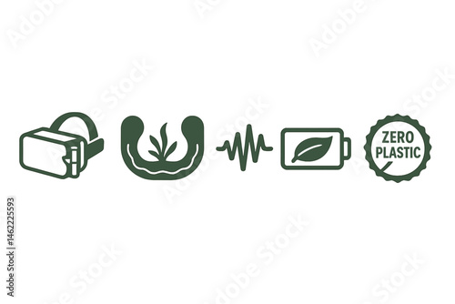 XR‑eco icons linking shell, pad, wave, bar, badge