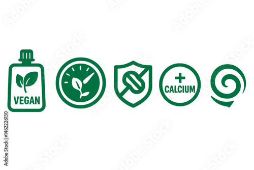 Pesto‑eco icons merging pouch, meter, shield, dial, arrow, swirl