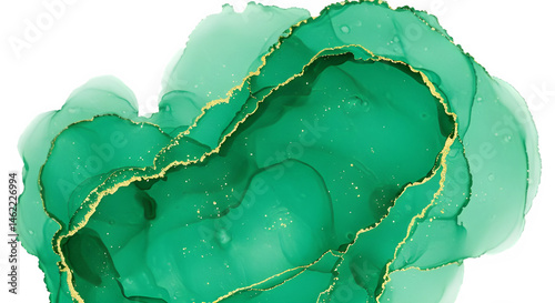 Obraz na płótnie Emerald green and gold abstract art. Swirls of color and metallic accents create a luxurious feel. w salonie