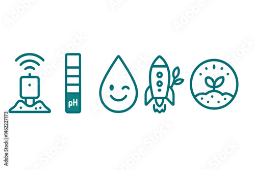 Icons for Garden‑IoT include a beacon, bar, droplet, rocket, badge, and gauge