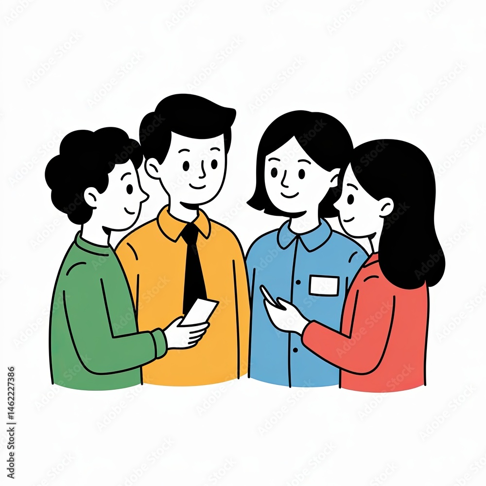 Obraz premium Professionals, colleagues engaged group discussion, collaboration and teamwork, networking, meeting illustration