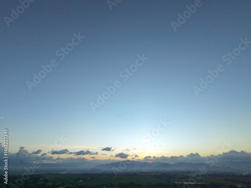 beautiful evening sky, natural blue orange gradient background, light to dark transition atmosphere
