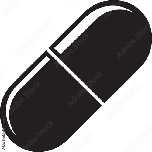 Pill Icon in Silhouette Vector | Clean Black Vector Art Illustration for Pharmacy Themes