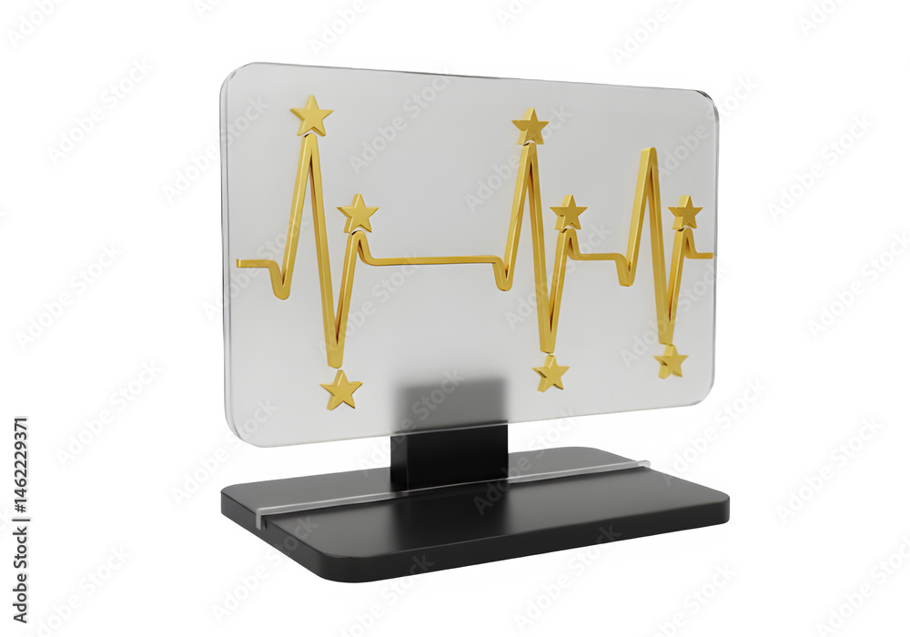 Gold stars adorn a heartbeat graphic on a sleek, modern display. A symbol of excellence and achievement.