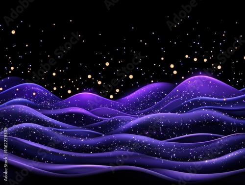 Abstract purple and gold waves on dark background