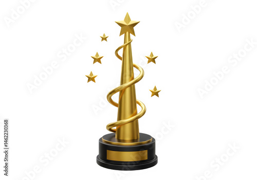 Gold award trophy with stars.  Achievement, success, and victory.