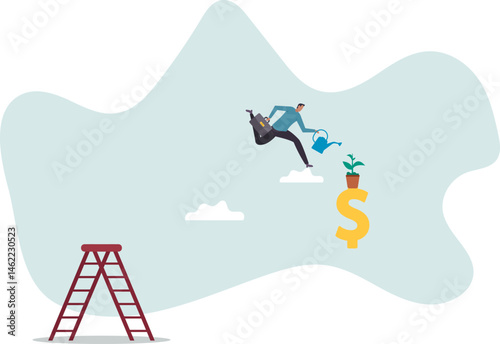 Growth investment, saving and financial prosperity, money increase or profit from growing business .character for design.