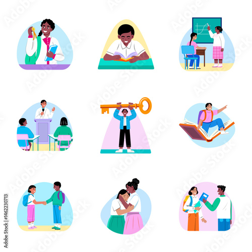 Pack of Flat Style School Art Illustrations 