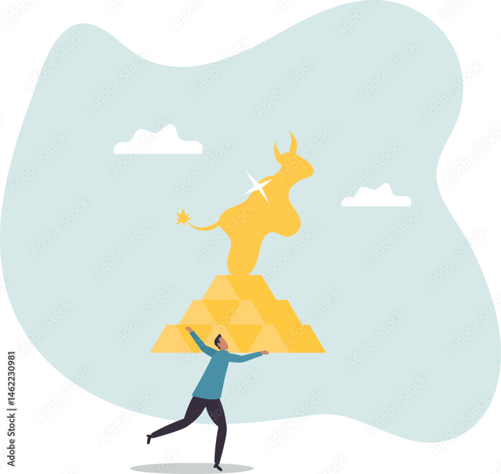 Fototapeta premium Gold investment bull market, safe haven in financial crisis or gold price rising up as investor run .character for design.