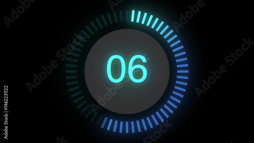 UntDigital countdown timer from ten to zero on a black background animation