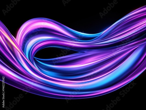 Abstract fluid dynamic movement. Vibrant swirling colors against dark background