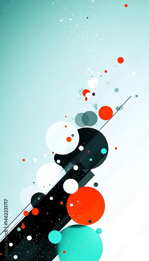 Obraz premium Abstract circles and lines in teal, red, white, and black