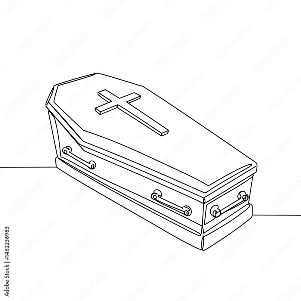 Simple coffin illustration with cross design on a plain background Simple coffin illustration with cross design on a plain background