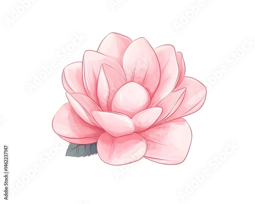 Delicate pink flower with soft petals and a single leaf