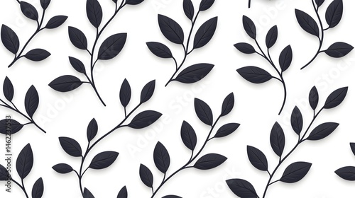 Elegant seamless pattern of dark leaves and branches on a white background