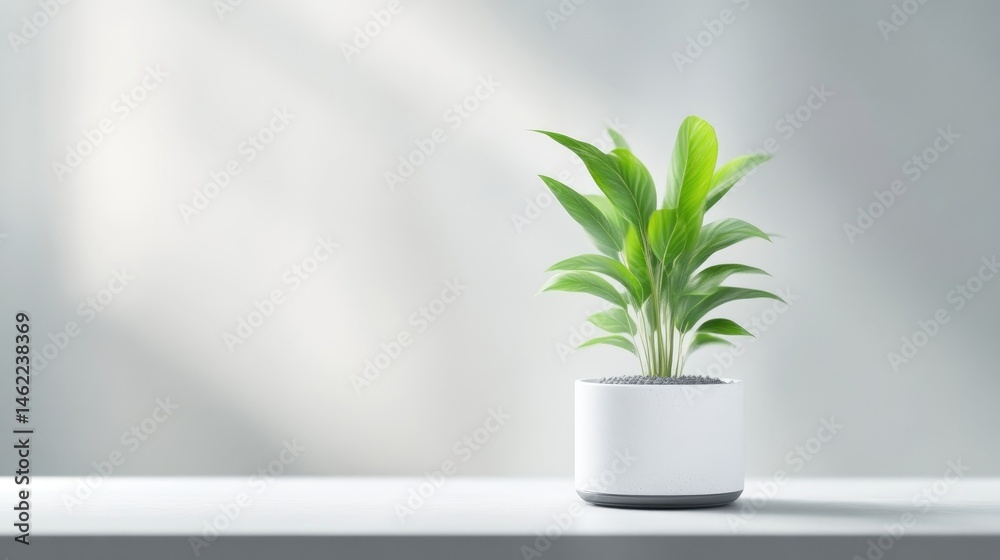 Minimalist plant in a modern pot, bathed in soft sunlight Minimalist plant in a modern pot, bathed in soft sunlight