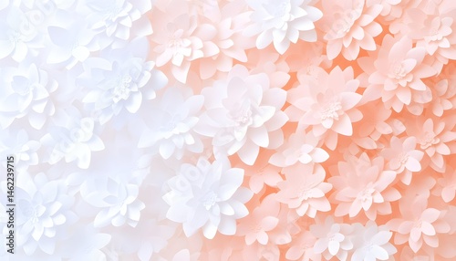 Gradient of paper flowers, transitioning from white to peach