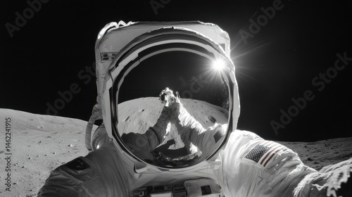 Astronaut's self-portrait on the lunar surface.