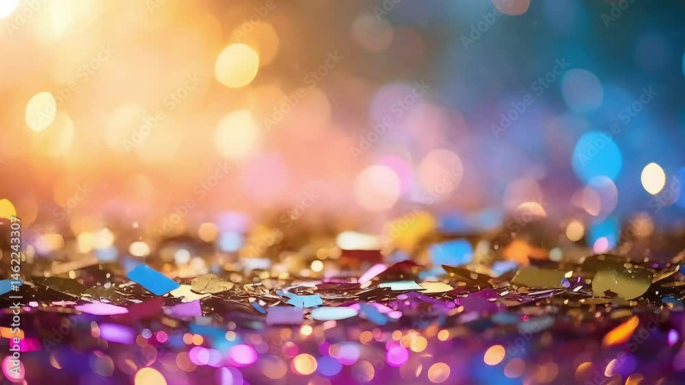 Festive confetti and bokeh lights background. Perfect for celebratory designs, digital cards, and websites.