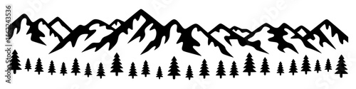 Silhouette mountain range and pine trees illustration