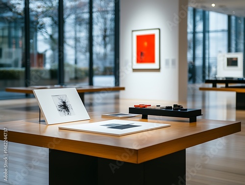 Modern art exhibition, gallery displays