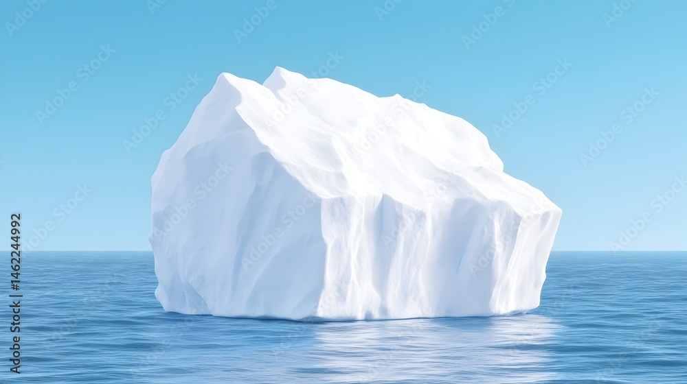 Obraz premium A large, irregular iceberg floats in calm, blue ocean water under a clear sky