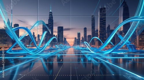 Futuristic GPS interface with blue geometric lines, transparent overlays, and augmented reality display 