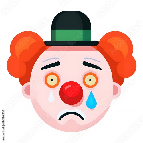 Somber Clown Face Cartoon Illustration – Sad Clown Sticker Design