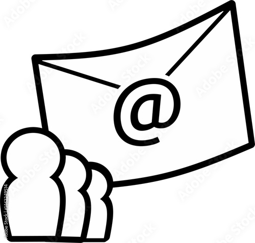 Group email broadcast list icon. Reaching online audience with email marketing campaign, newsletter subscription, sending marketing message via email. Digital email marketing strategy.