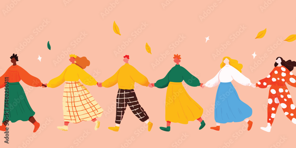 custom made wallpaper toronto digitalA stylized illustration of people holding hands, symbolizing unity, cooperation, and a diverse community coming together. The artwork evokes a sense of togetherness and collaboration.