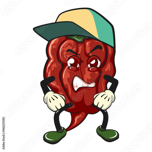 character mascot of a carolina reaper chili cartoon vector isolated clip art illustration wearing a hip-hop style hat, work of hand drawn