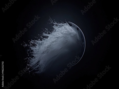 Abstract depiction of a liquid sphere's forceful disintegration.