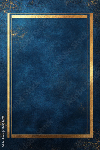 A textured deep blue rectangle is elegantly bordered by a shiny double gold frame, set against a subtly marbled blue and gold background.